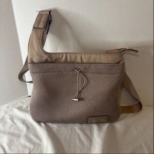 Calvin Klein Jessie Mesh Pocket Nylon Messenger/Crossbody Bag in High Rise Tan